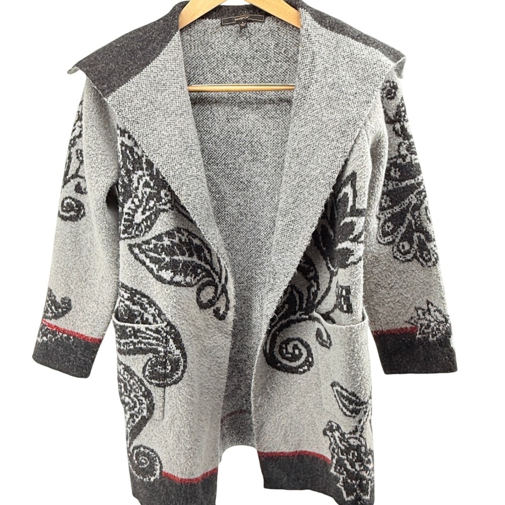Lovely Maxsport Women's Gray Floral Print Hooded Cardigan Sweater Size S